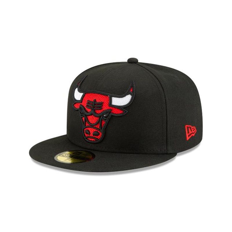 NBA Chicago Bulls Threads 59Fifty Fitted (SOL7491) - Black New Era Caps